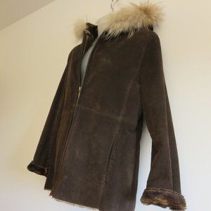 Women's Leather Suede Fur Lined Winter Coat MED